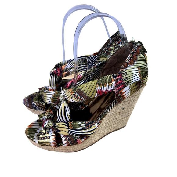 Carlos Santana Sandals Womens 7.5 Morena Wedge Espadrille Platform Jute Tropical - Picture 7 of 16